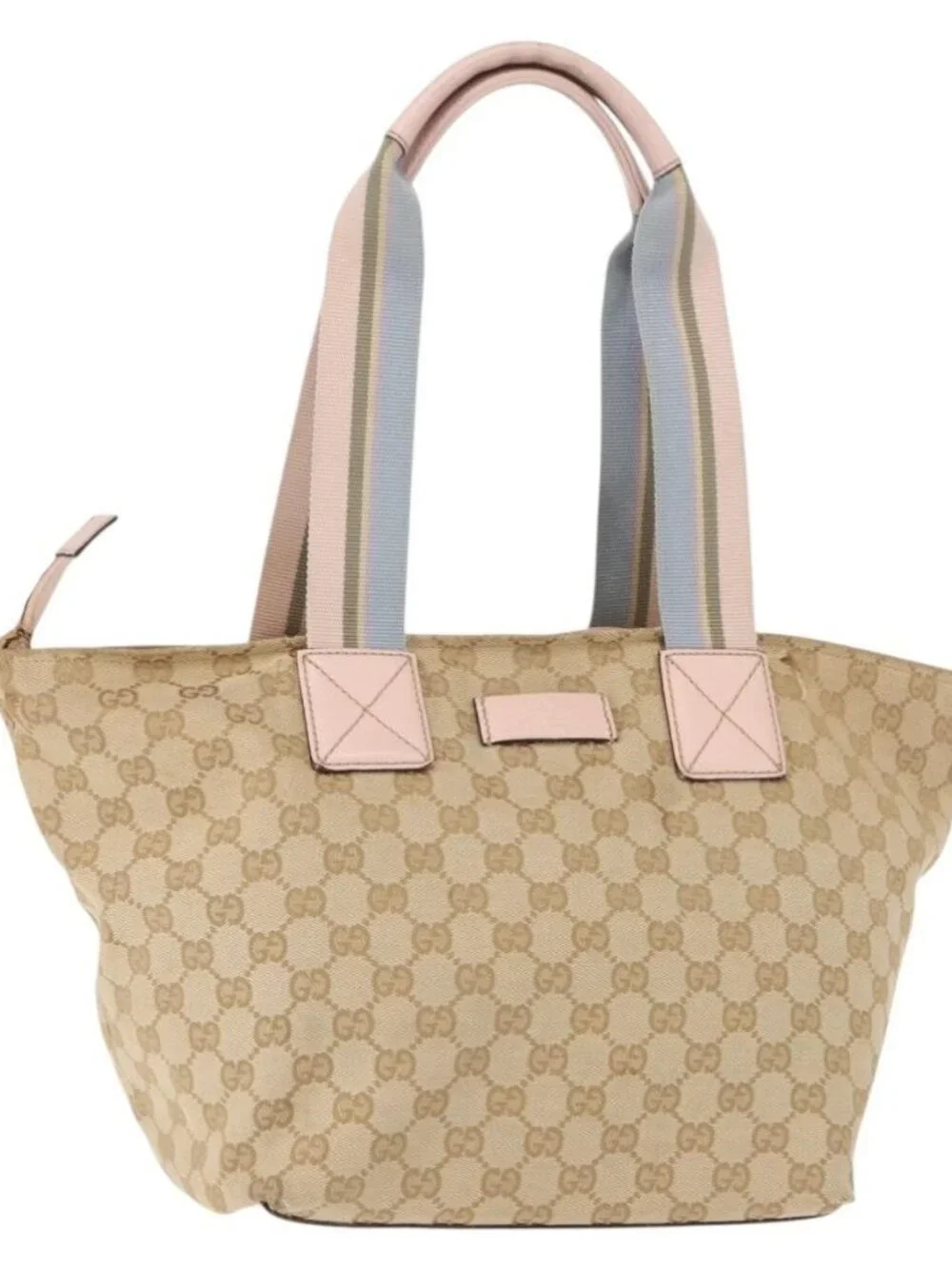 GUCCI GG Canvas Sherry Line Tote Bag Beige Pink 131230 Auth 152017